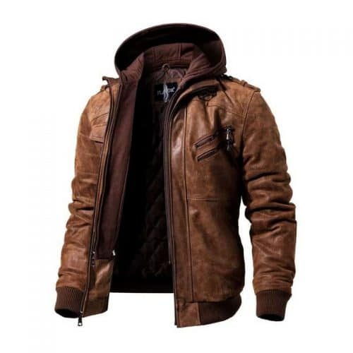 FLAVOR Men Brown Leather Motorcycle Jacket