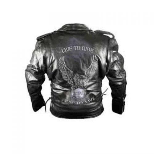 Viking Classic Cowhide Leather Motorcycle Jacket for Men color black